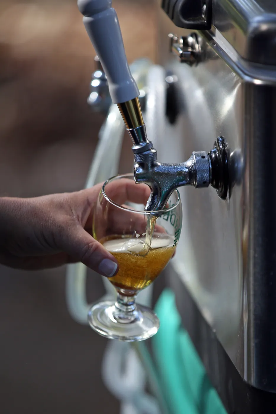 Santa Barbara Beer Garden Event, fresh pour from the tap, Garden logo beer glass