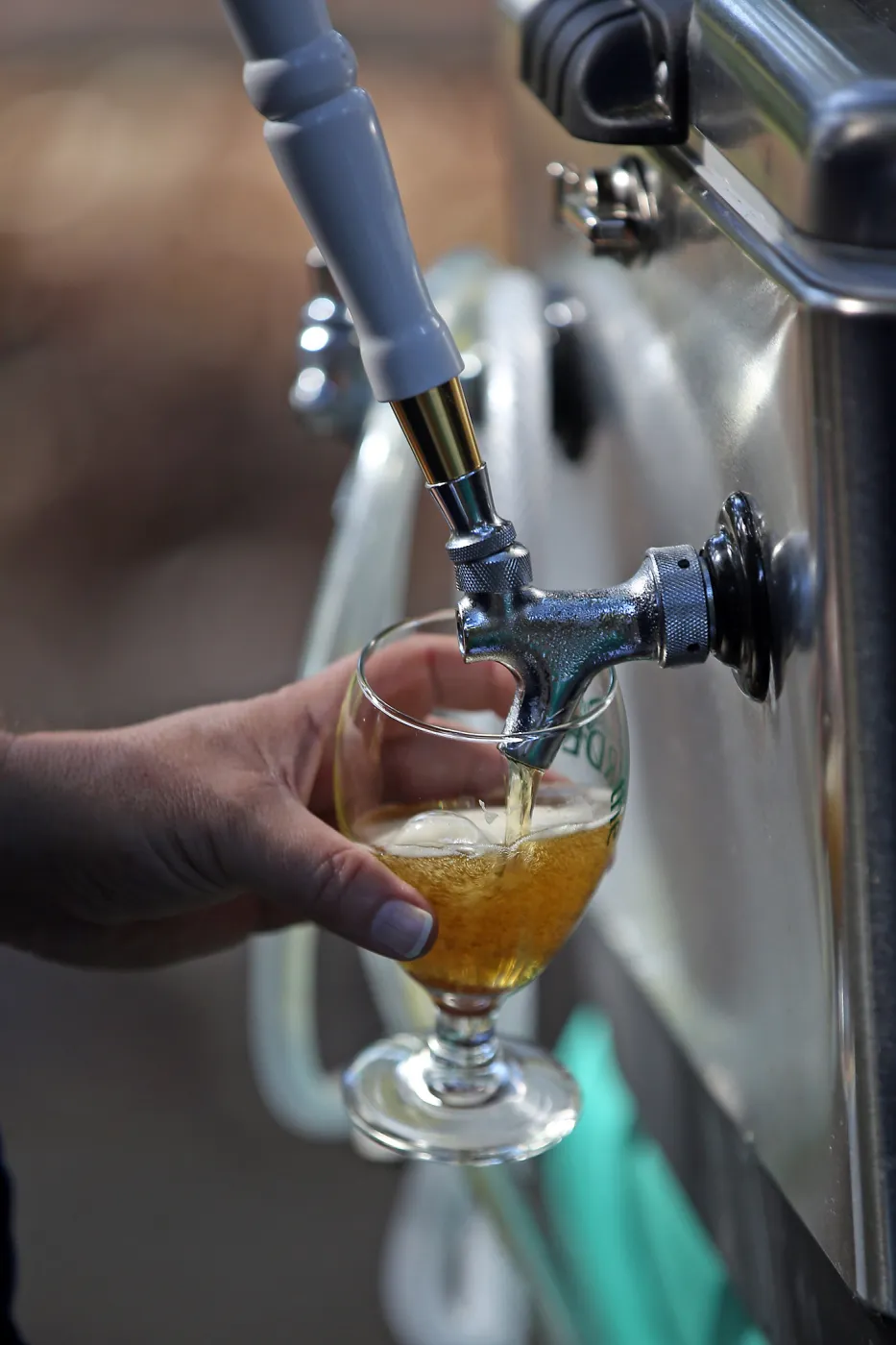 Santa Barbara Beer Garden Event, fresh pour from the tap, Garden logo beer glass