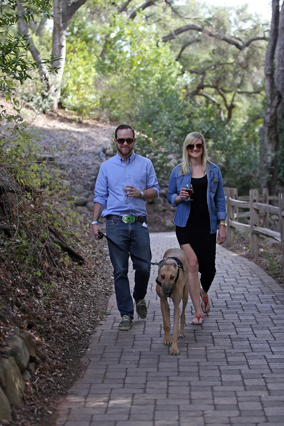 Santa Barbara Beer Garden Event, Sean and Vic Lewis, dog on leash