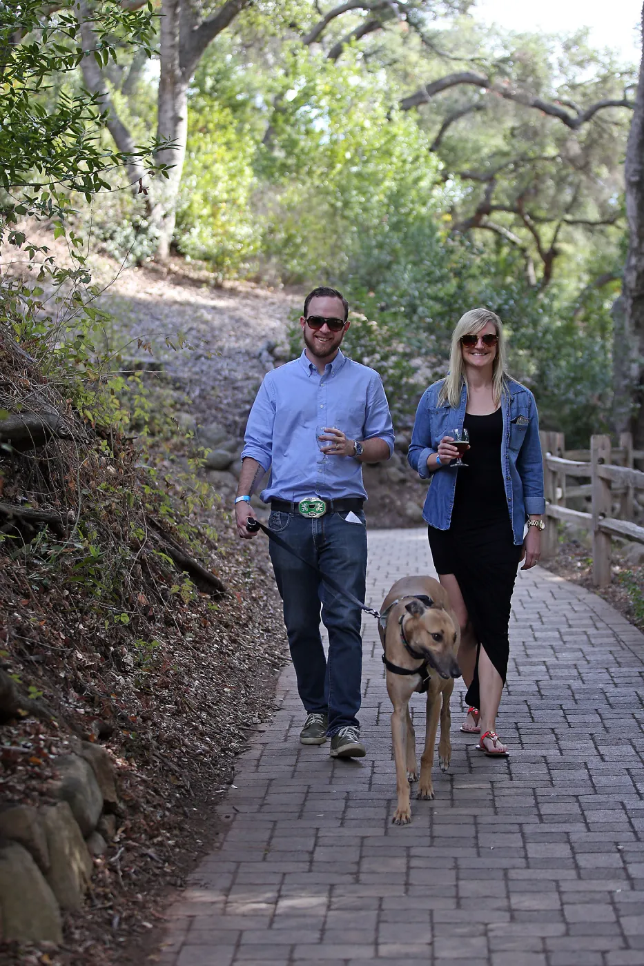 Santa Barbara Beer Garden Event, Sean and Vic Lewis, dog on leash