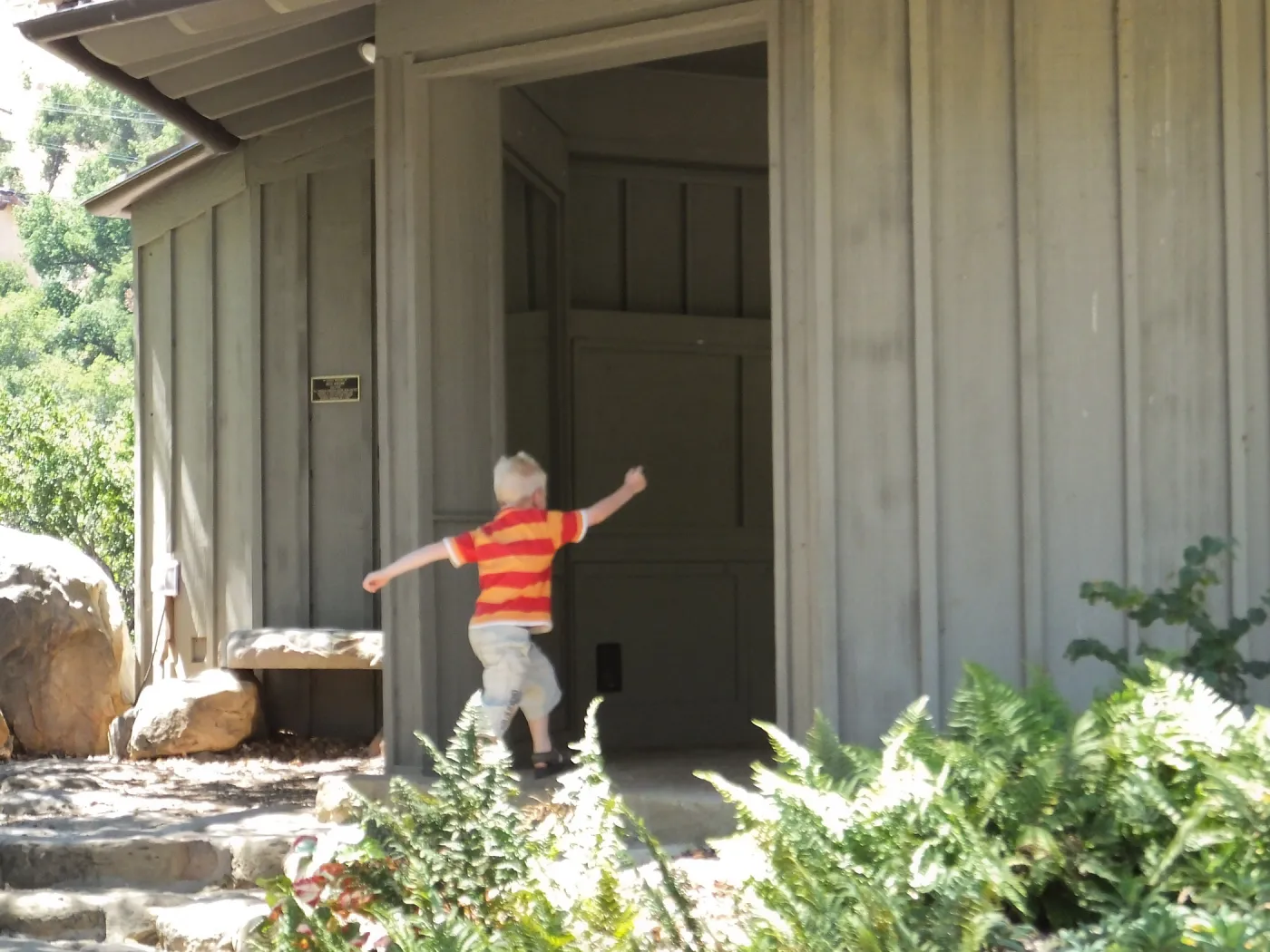 Trails n Tails 2014, boy playing near information kiosk