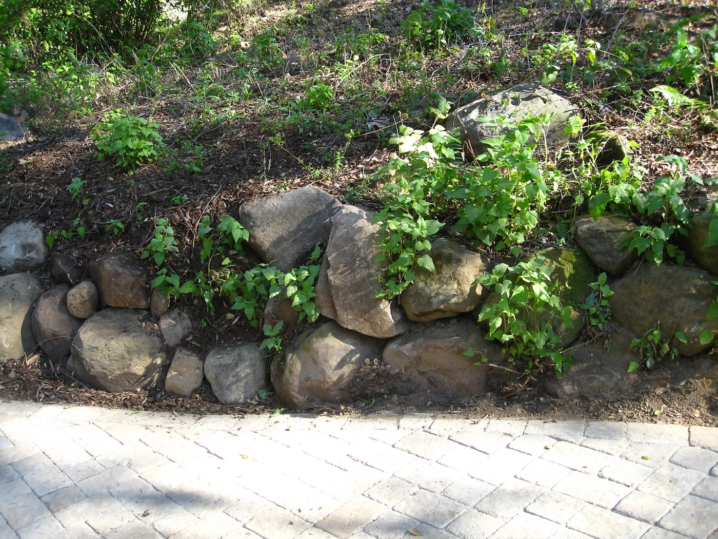 Reconstructed rock wall east side Campbell Bridge