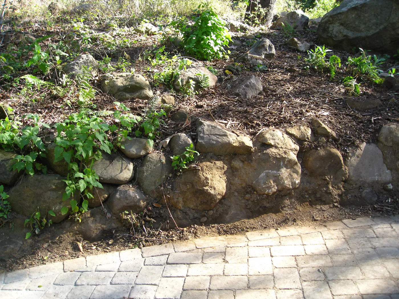Reconstructed rock wall east side Campbell Bridge