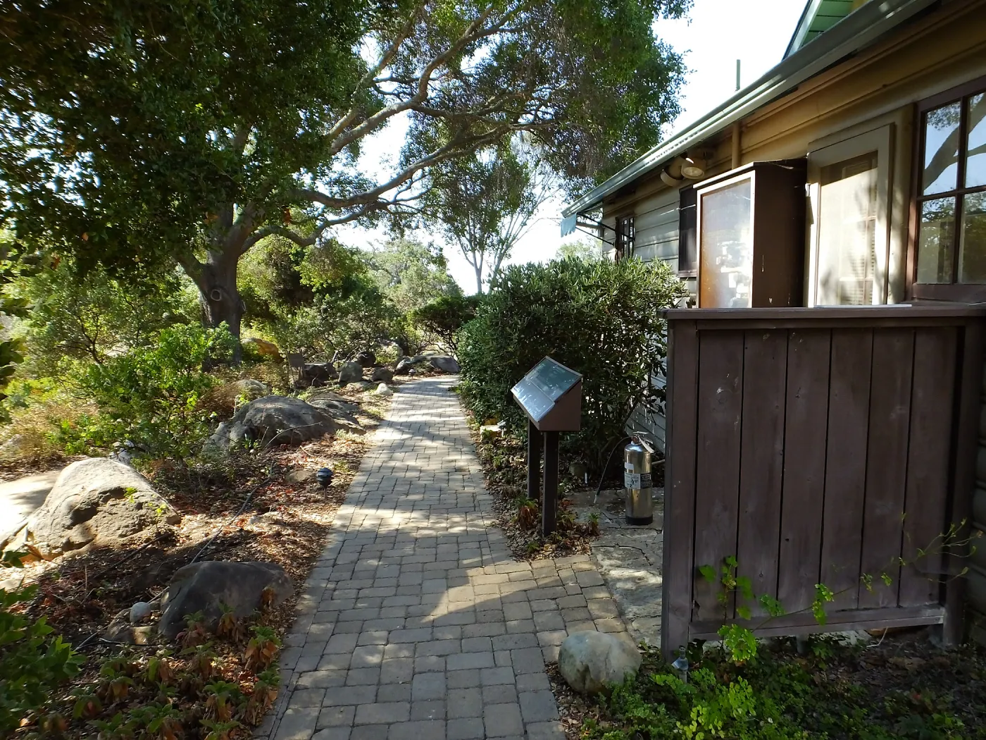 Home Demonstration Garden Renovation, view 6, looking south along path east of Cottage, first day of demolition work