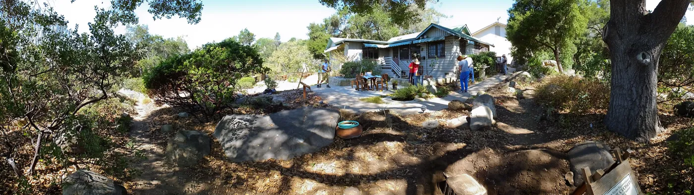 Home Demonstration Garden Renovation, view 12, panorama from southeast of Cottage, first day of demolition work