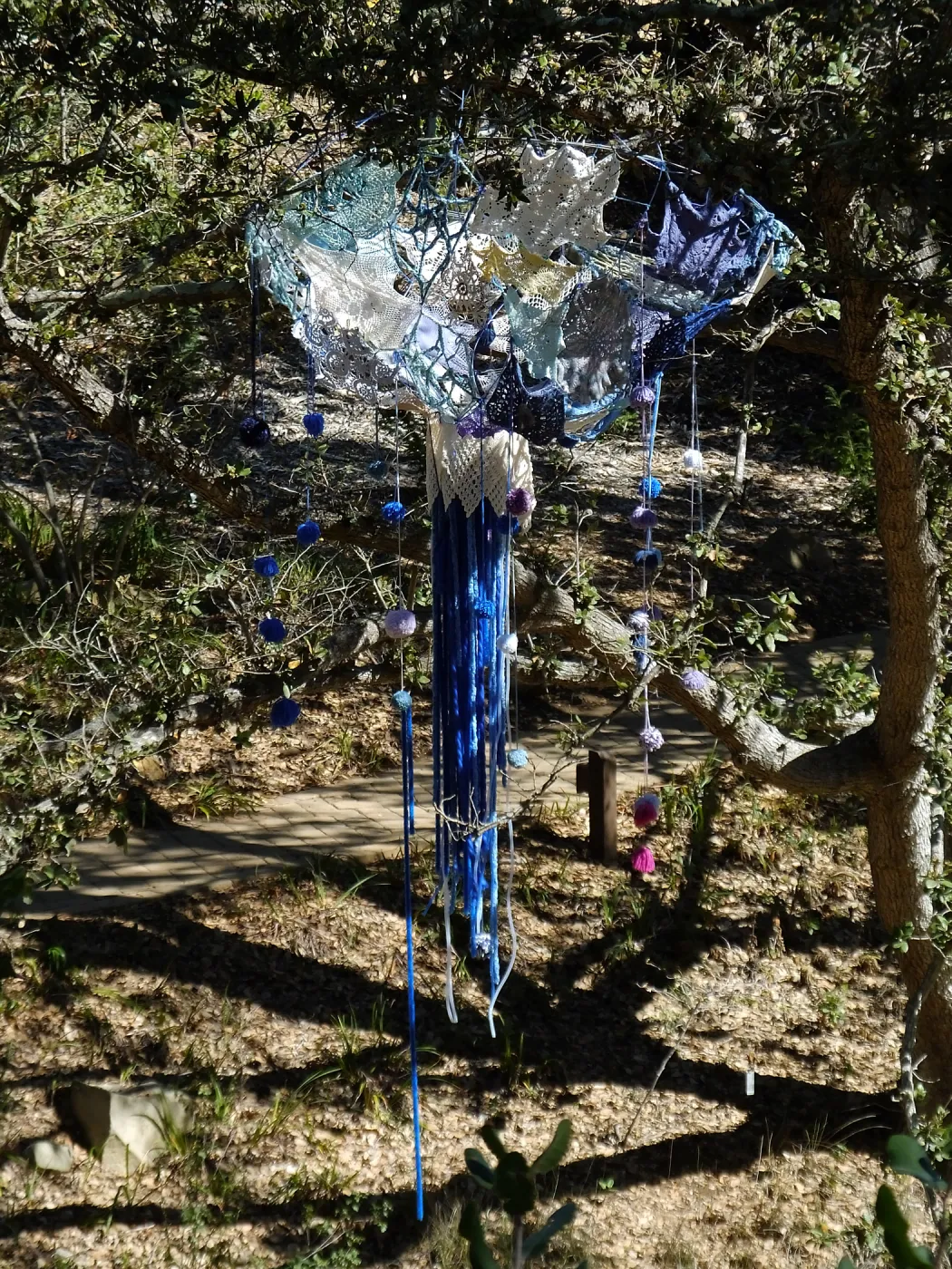 Dormant Dreams Yarn Blast Installation, Arroyo Section Rain Funnel