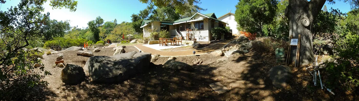 Home Demonstration Garden Renovation, view 12, panorama from southeast of Cottage
