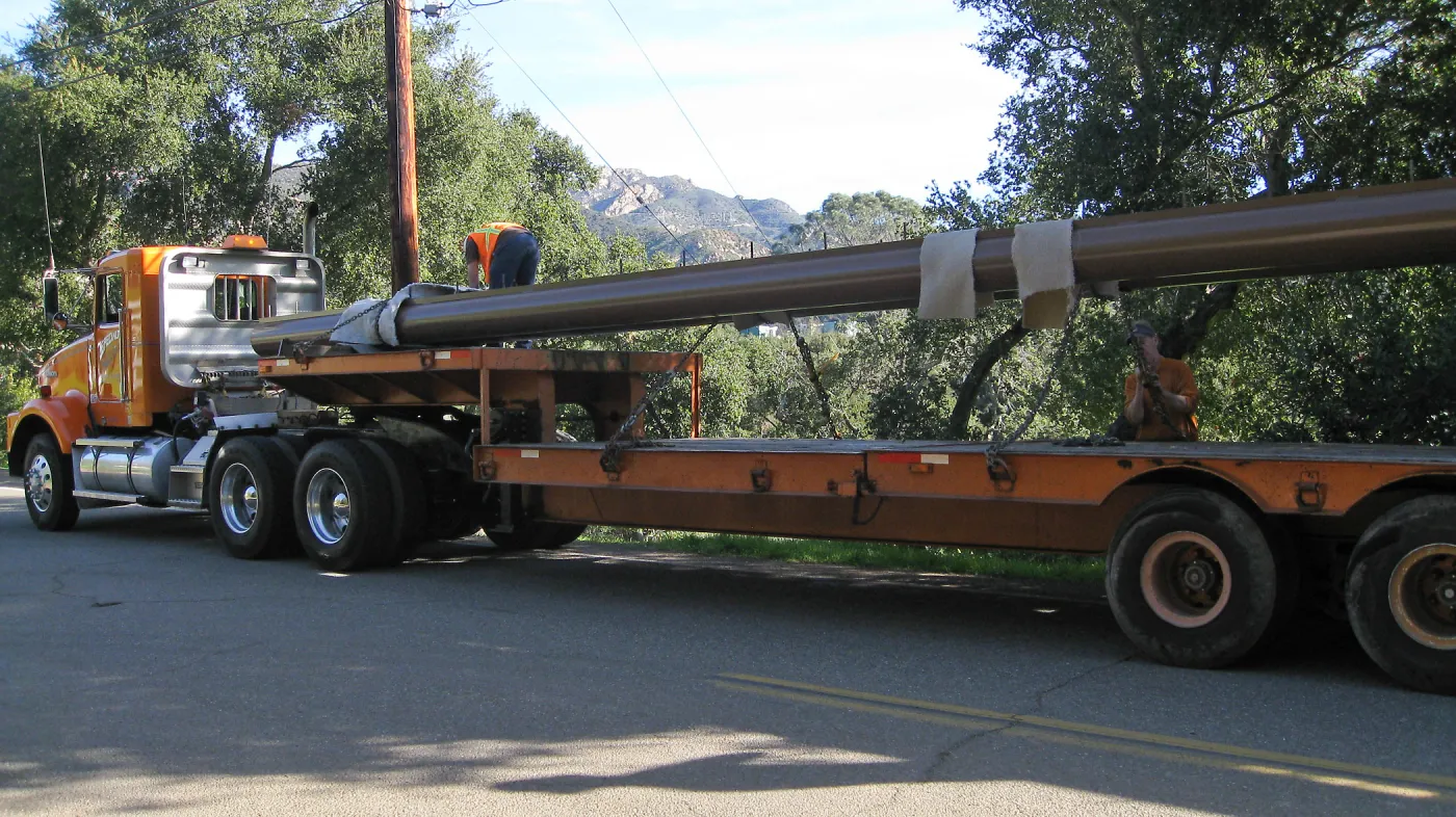 Bridge supports for Campbell Bridge being brought in on Tunnel Road