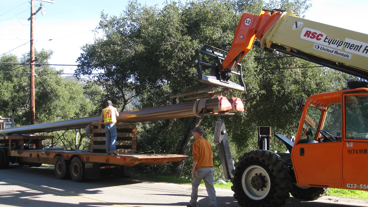Bridge supports for Campbell Bridge being brought in on Tunnel Road