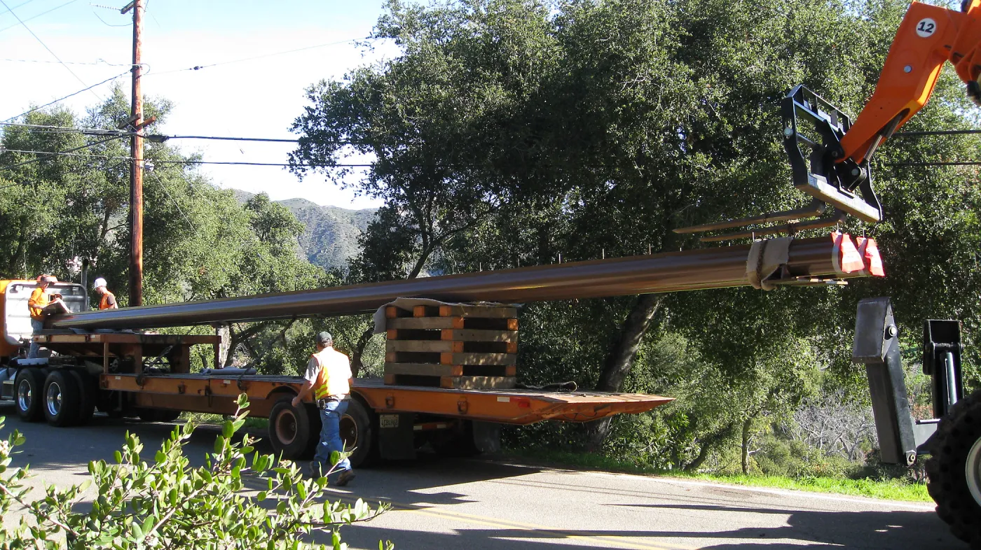 Bridge supports for Campbell Bridge being brought in on Tunnel Road