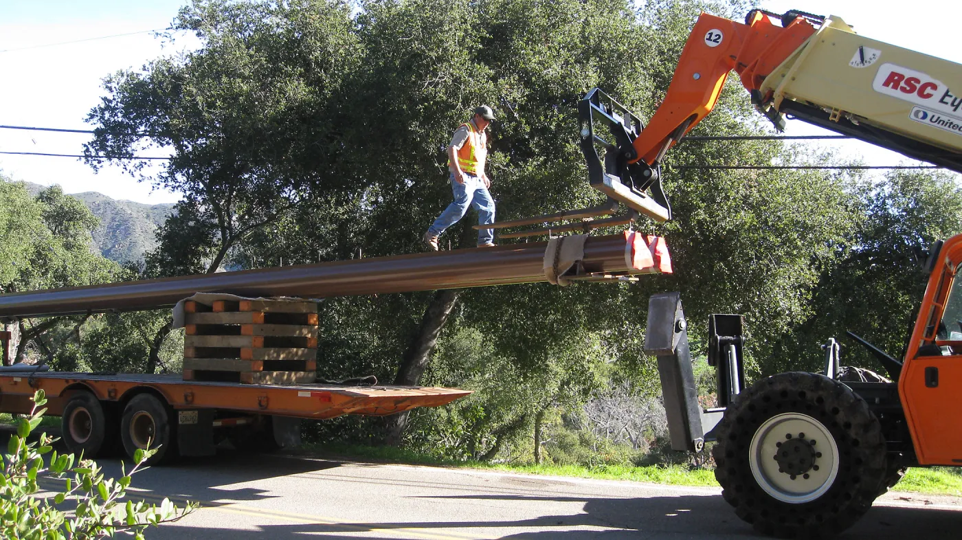 Bridge supports for Campbell Bridge being brought in on Tunnel Road