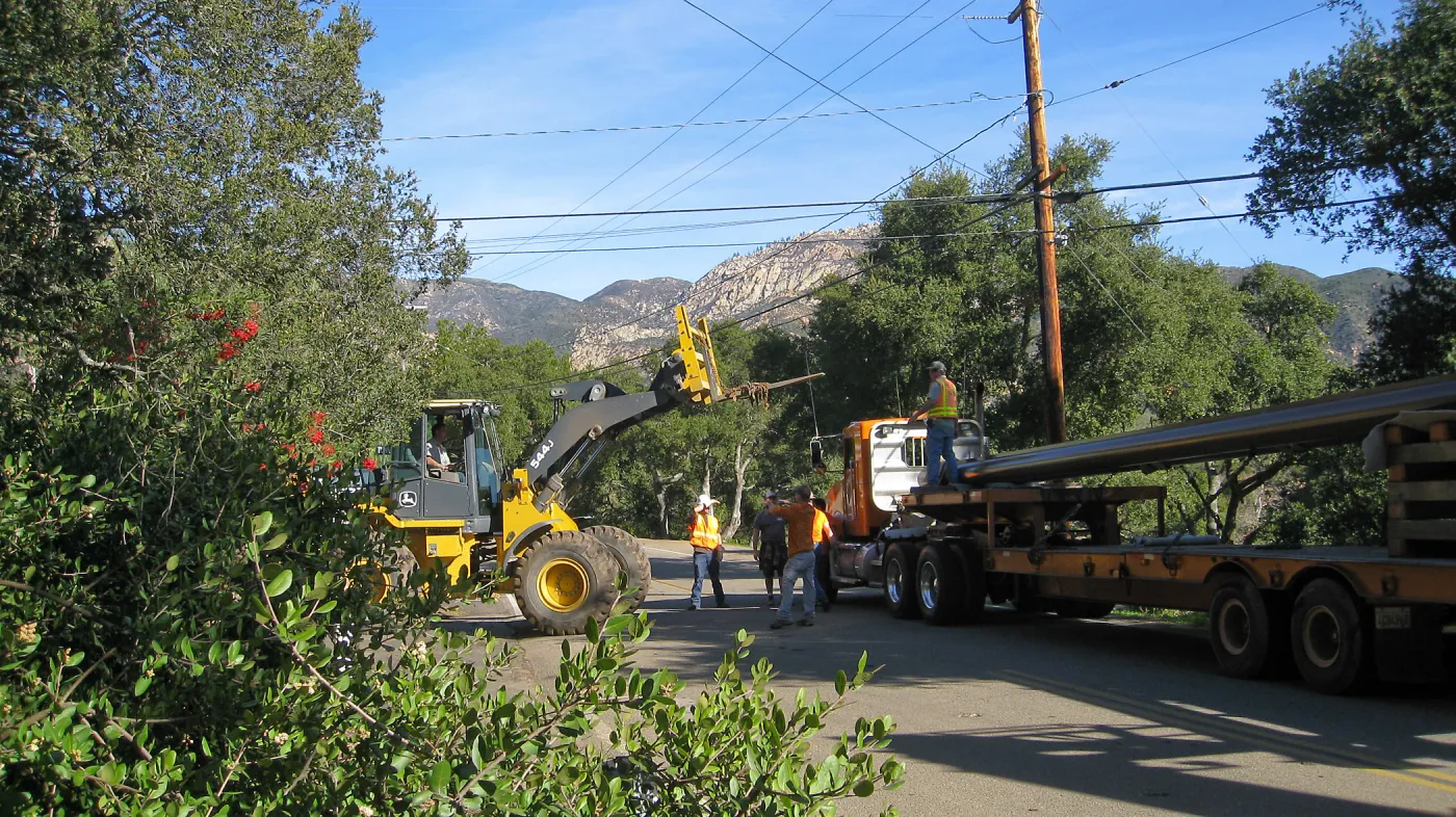 Bridge supports for Campbell Bridge being brought in on Tunnel Road
