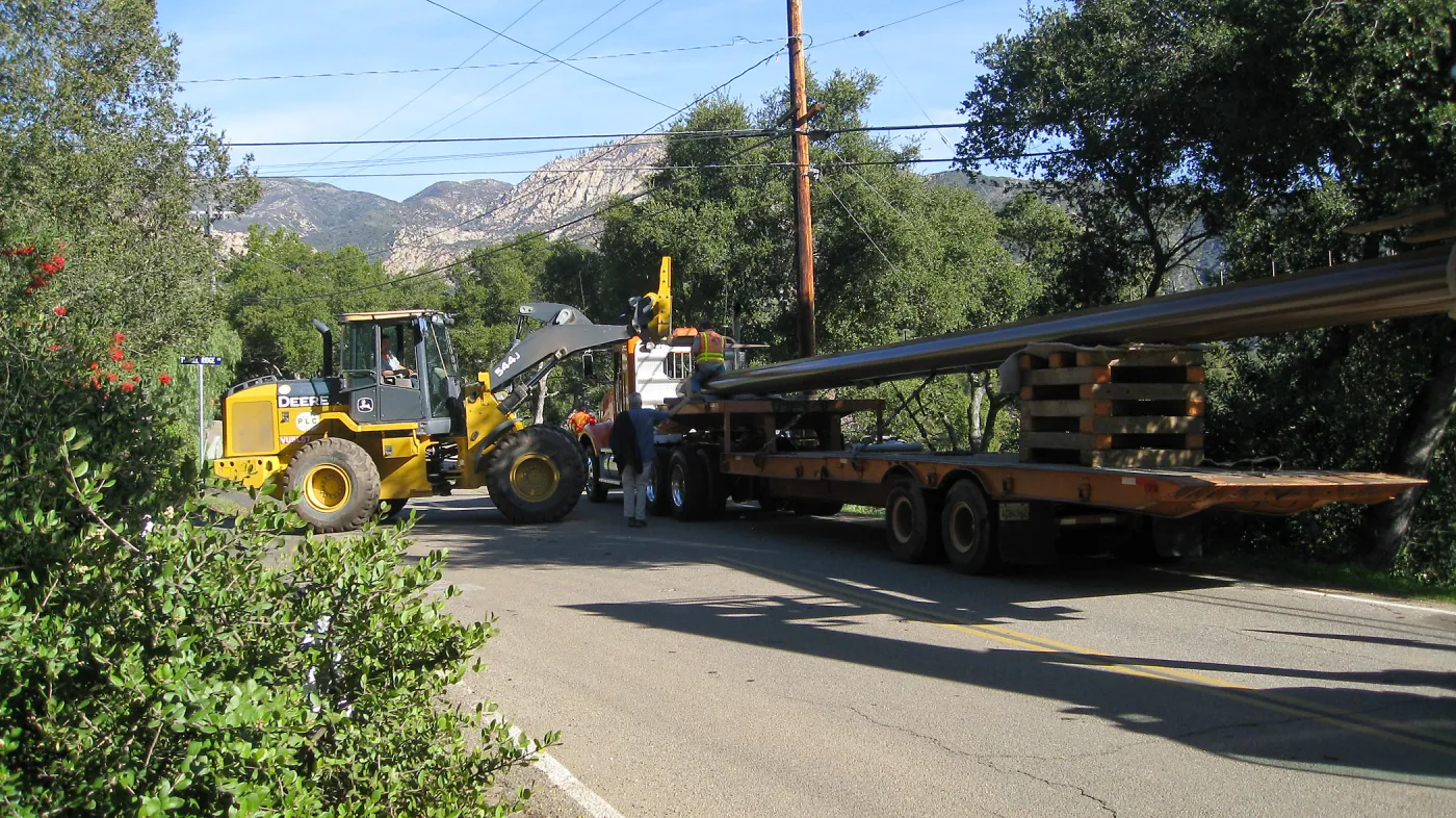 Bridge supports for Campbell Bridge being brought in on Tunnel Road