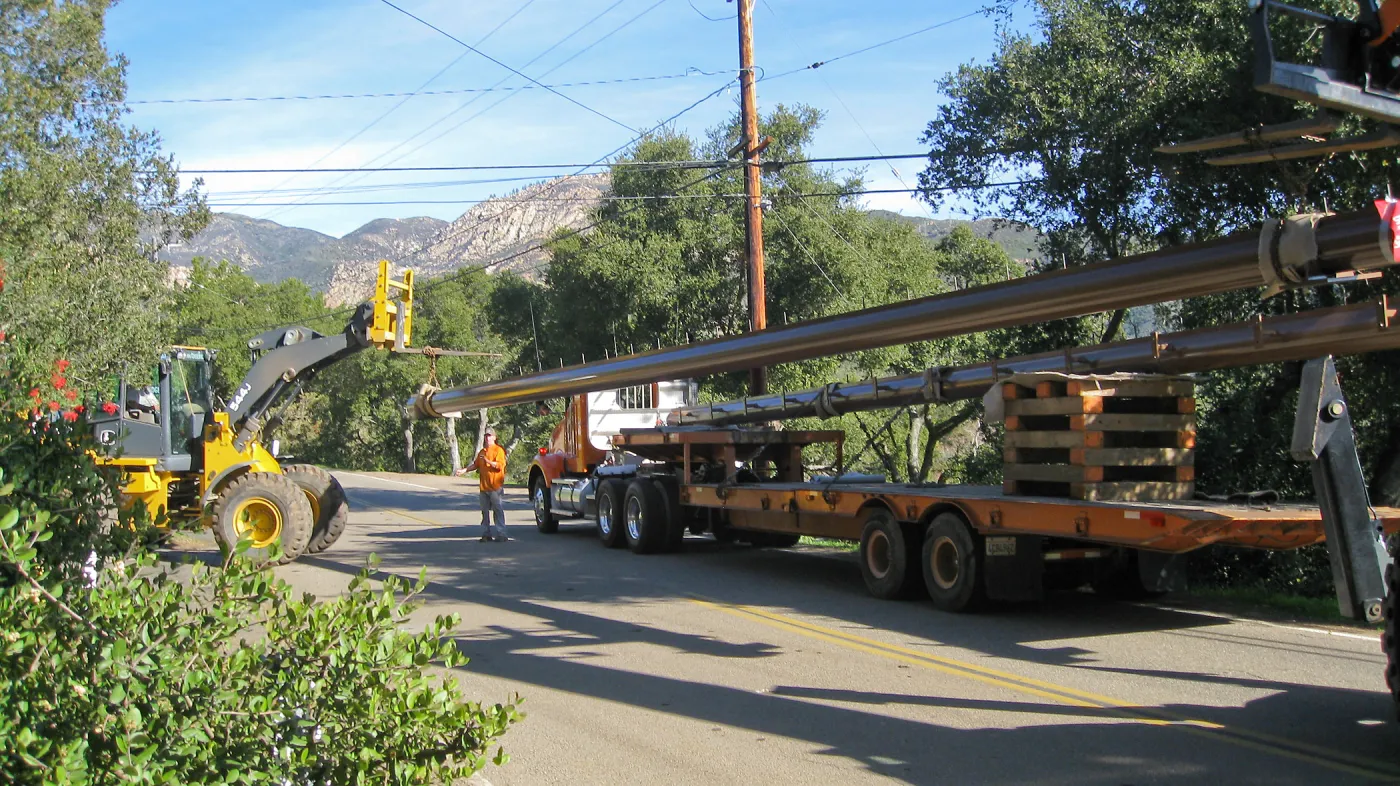 Bridge supports for Campbell Bridge being brought in on Tunnel Road