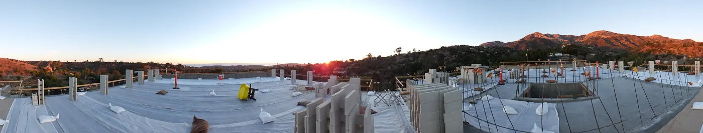 Pritzlaff Conservation Center Construction, panorama from center of roof 
