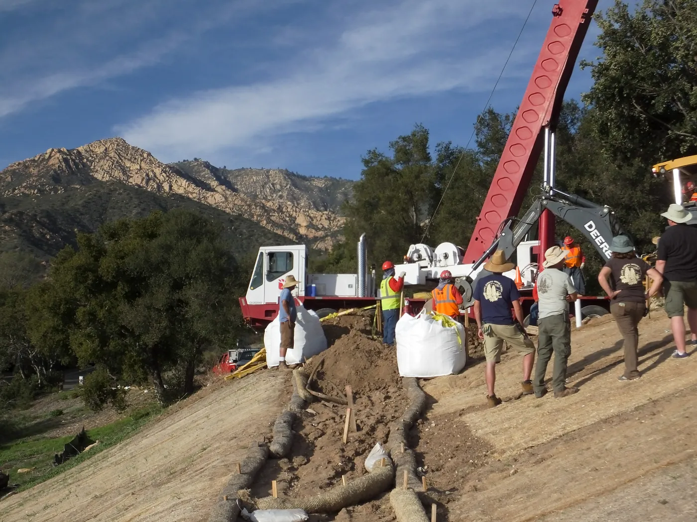 Installation of Island Oaks, flanking the entrance to the new Island Section at the Pritzlaff Conservation Center