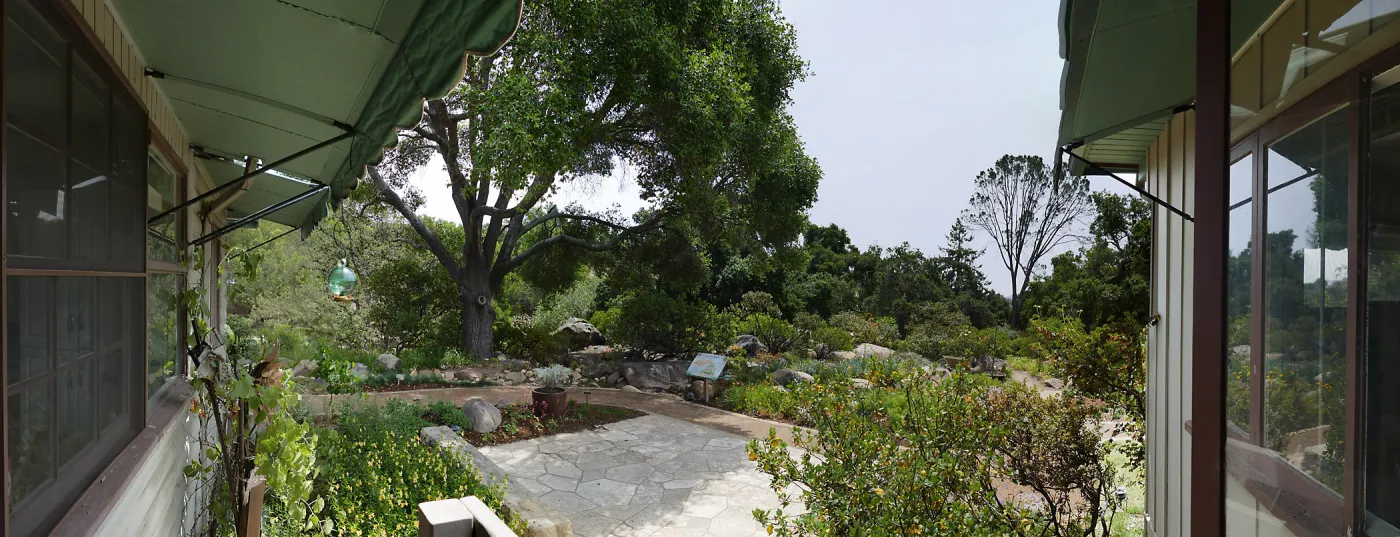 Home Demonstration Garden Renovation, view 17, panorama from south entrance of Cottage