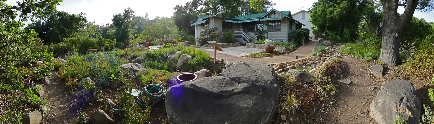 Home Demonstration Garden Renovation, view 12, panorama from southeast of Cottage