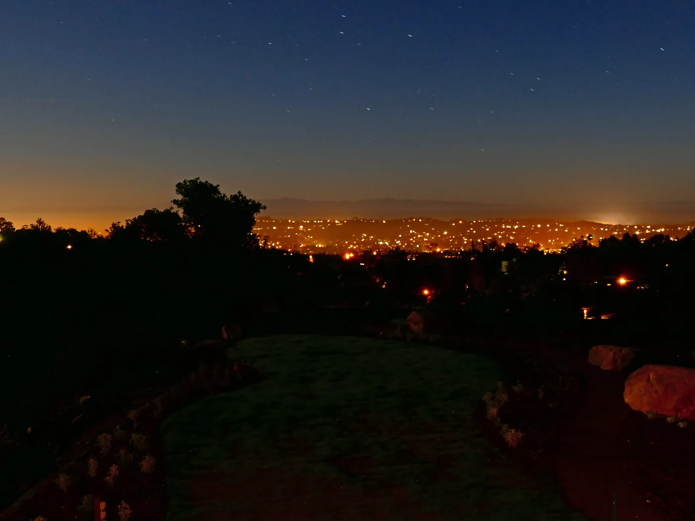 Island View Garden, city and channel under a full moon