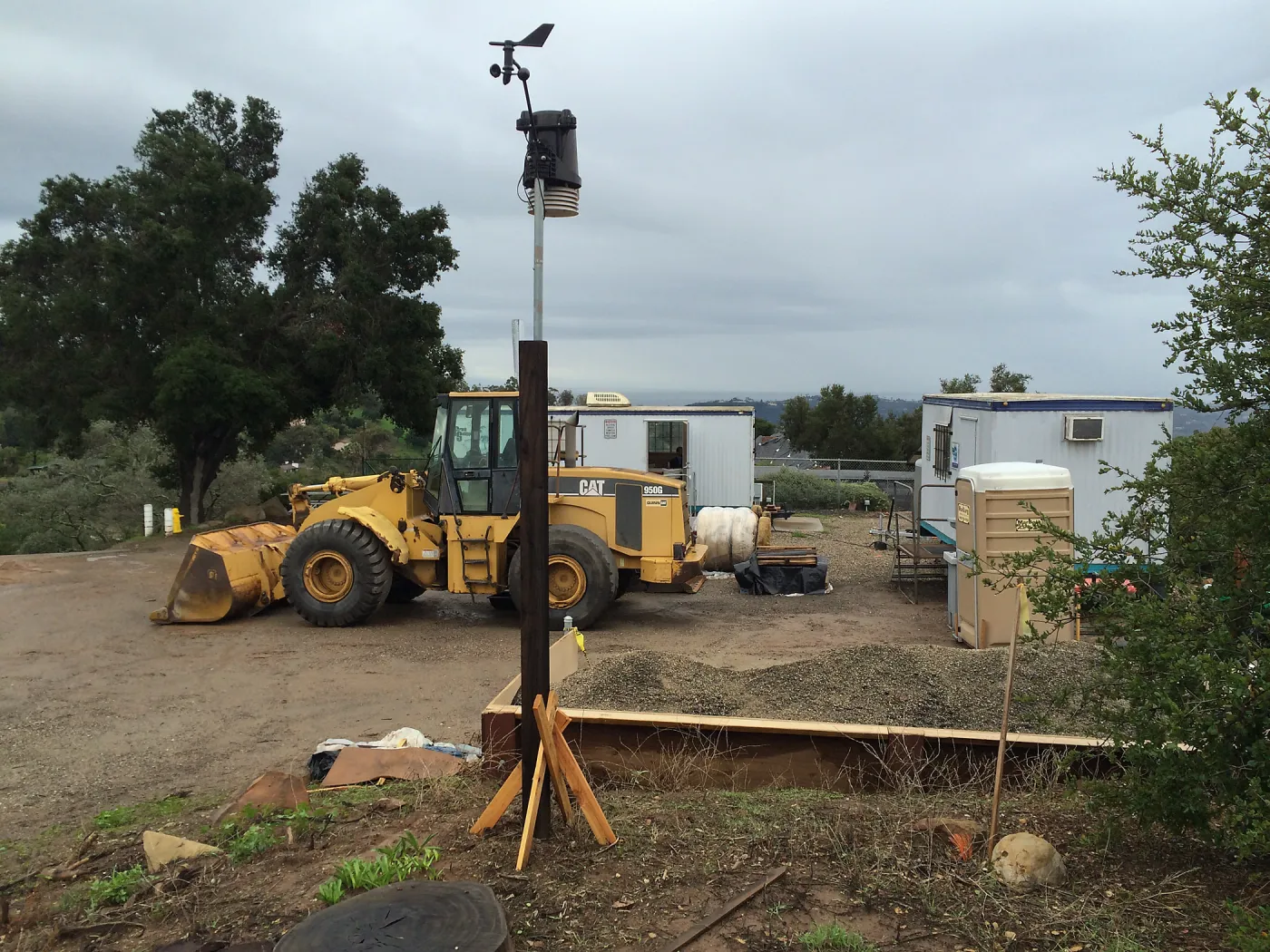 Construction trailers in upper parking lot