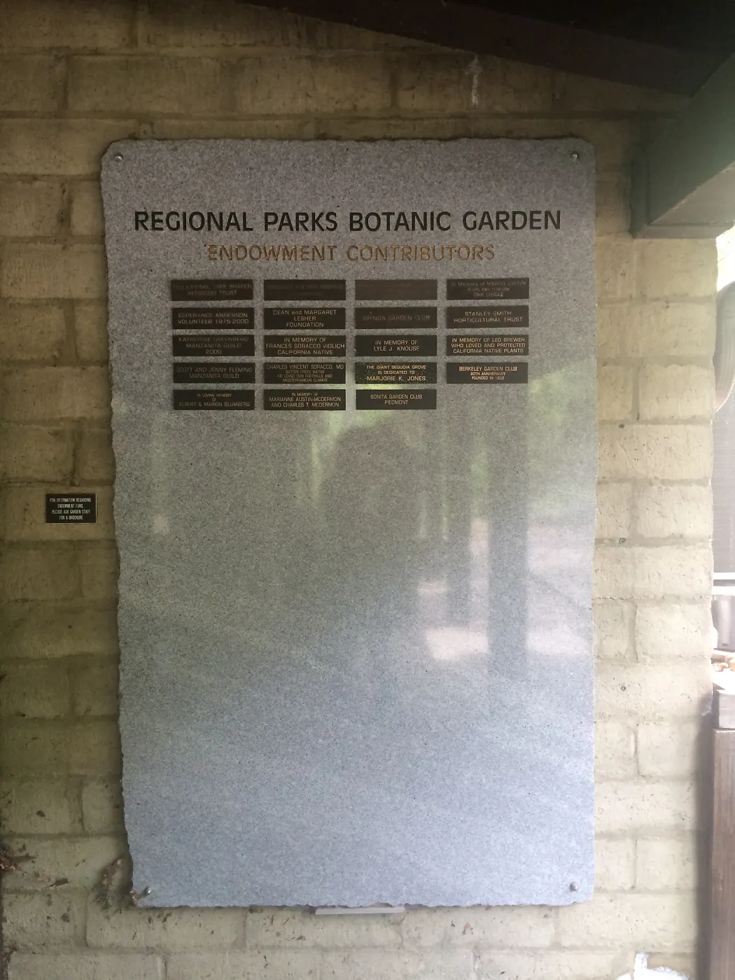Tilden Regional Parks Botanic Garden, donor sign