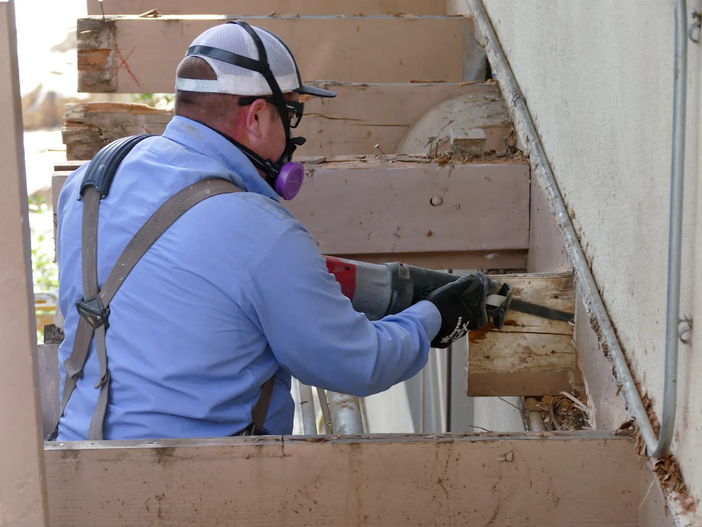 Library structural repair work, east side decking