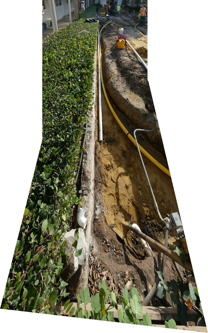 Courtyard renovation, rerouting piping, east edge looking south