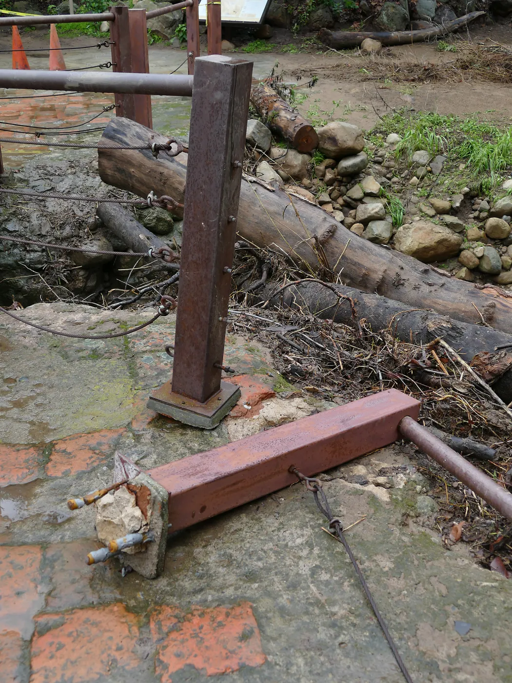 Mission Dam railing damaged in the February 17 2017 rainstorm