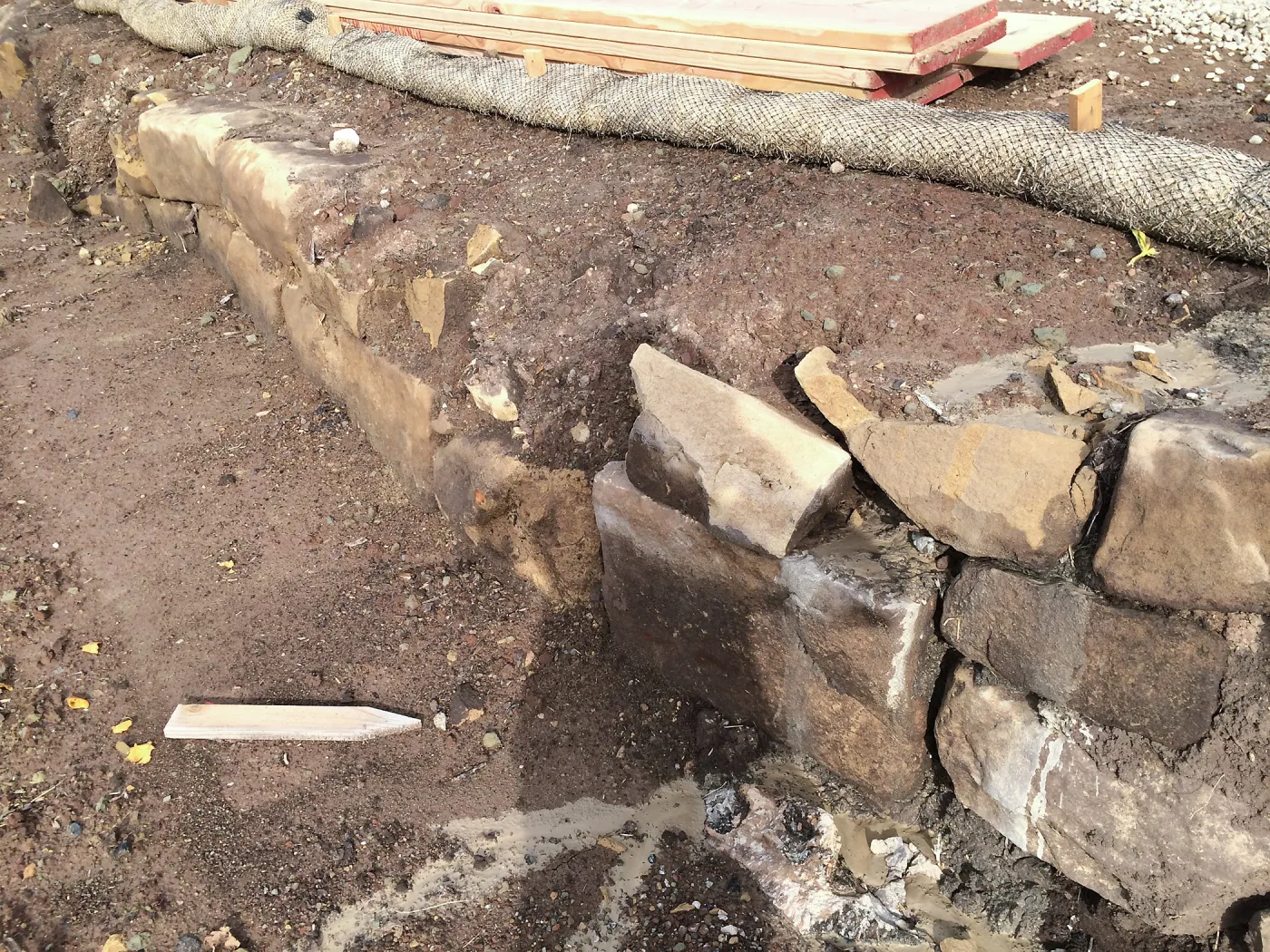 Reconstruction of wall west side of Pritzlaff Conservation Center
