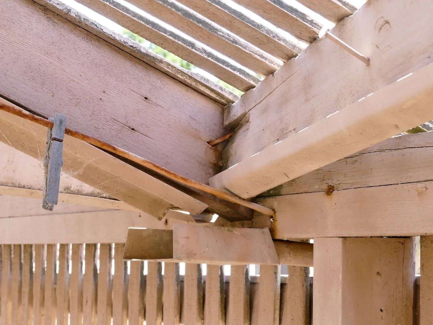 Garden Growers Lath House before start of repairs. Condensation drain system detail.