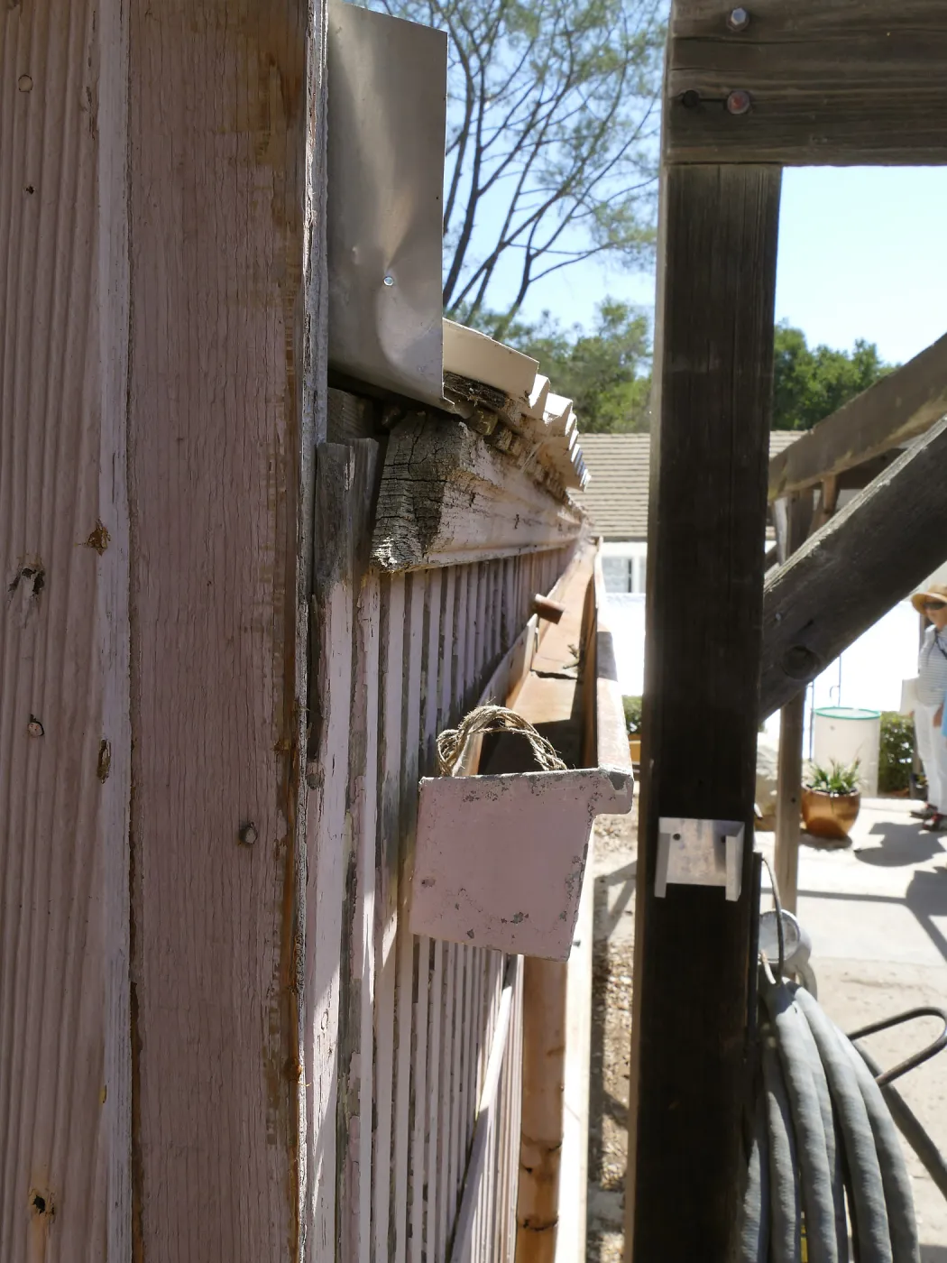 Garden Growers Lath House before start of repairs. Condensation drain system detail.