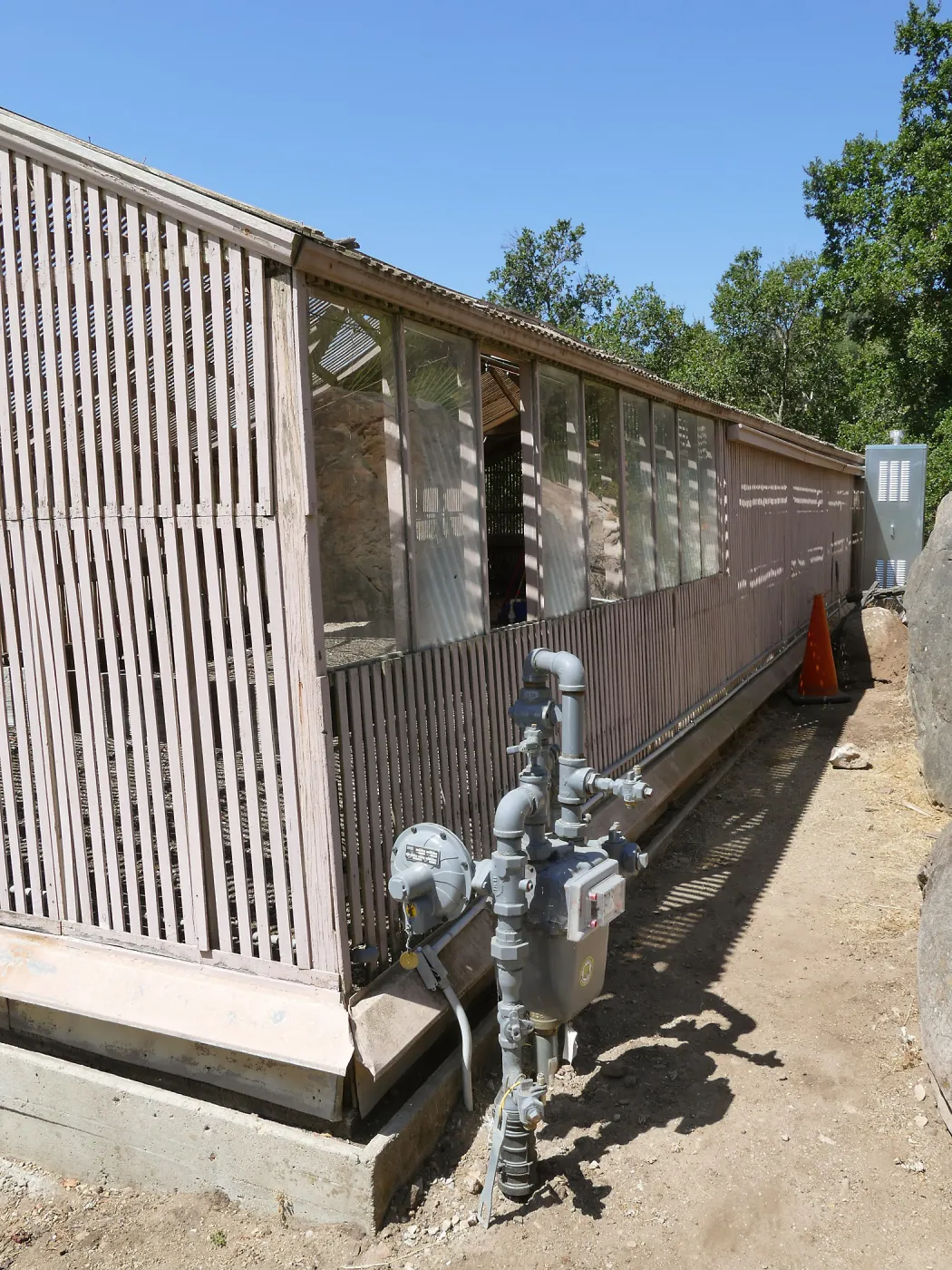 Garden Growers Lath House before start of repairs. Exterior looking southwest.