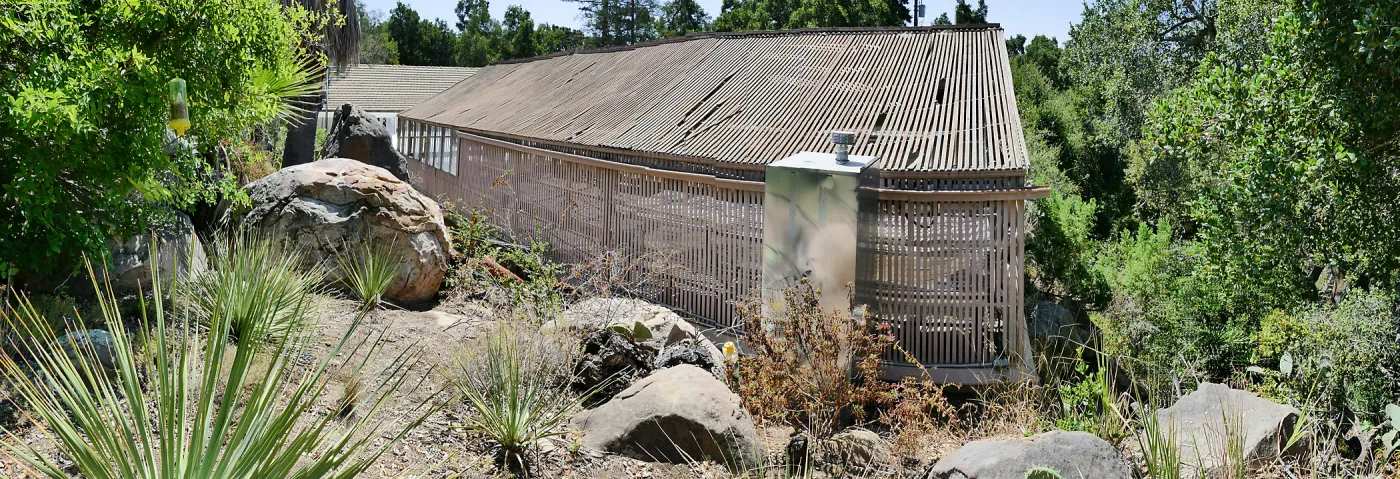 Garden Growers Lath House before start of repairs. Panorama of north side.