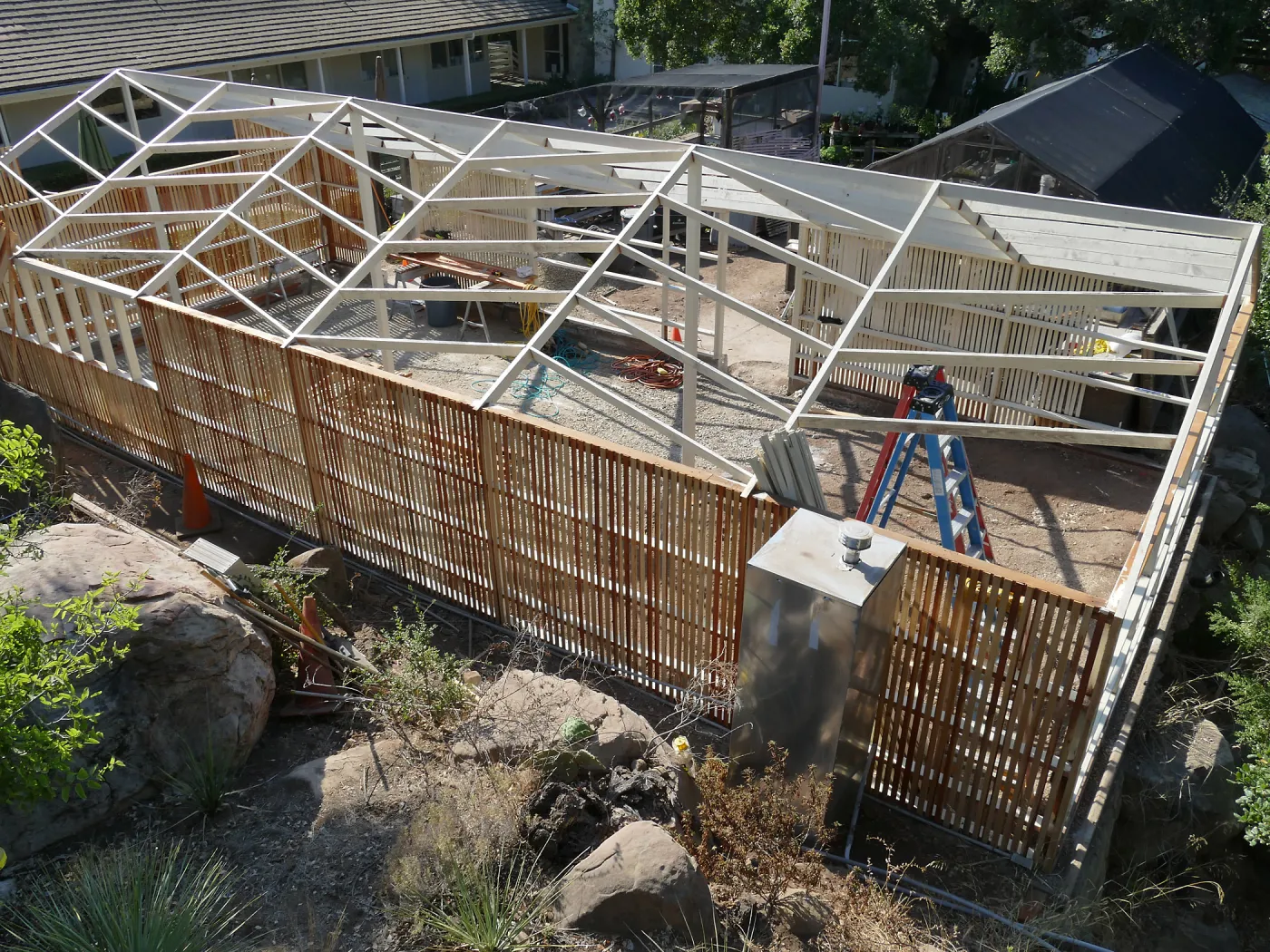 Garden Growers Lath House during repairs, looking southeast