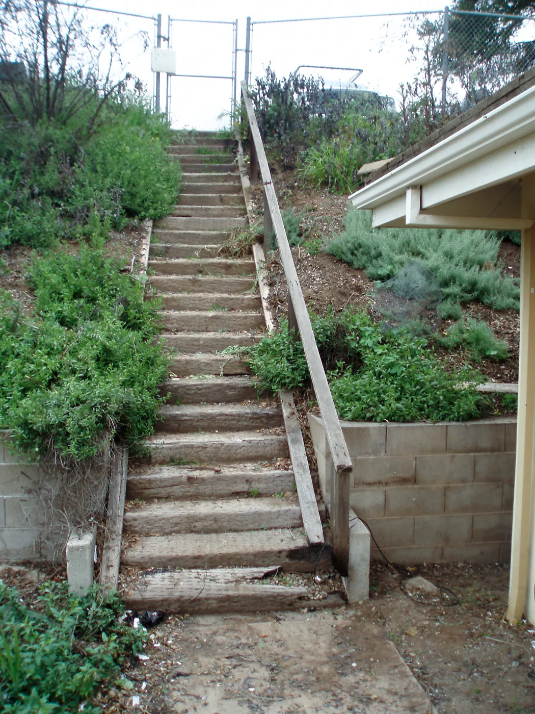 Stairs to upper parking area at north west corner of Horticulture Unit