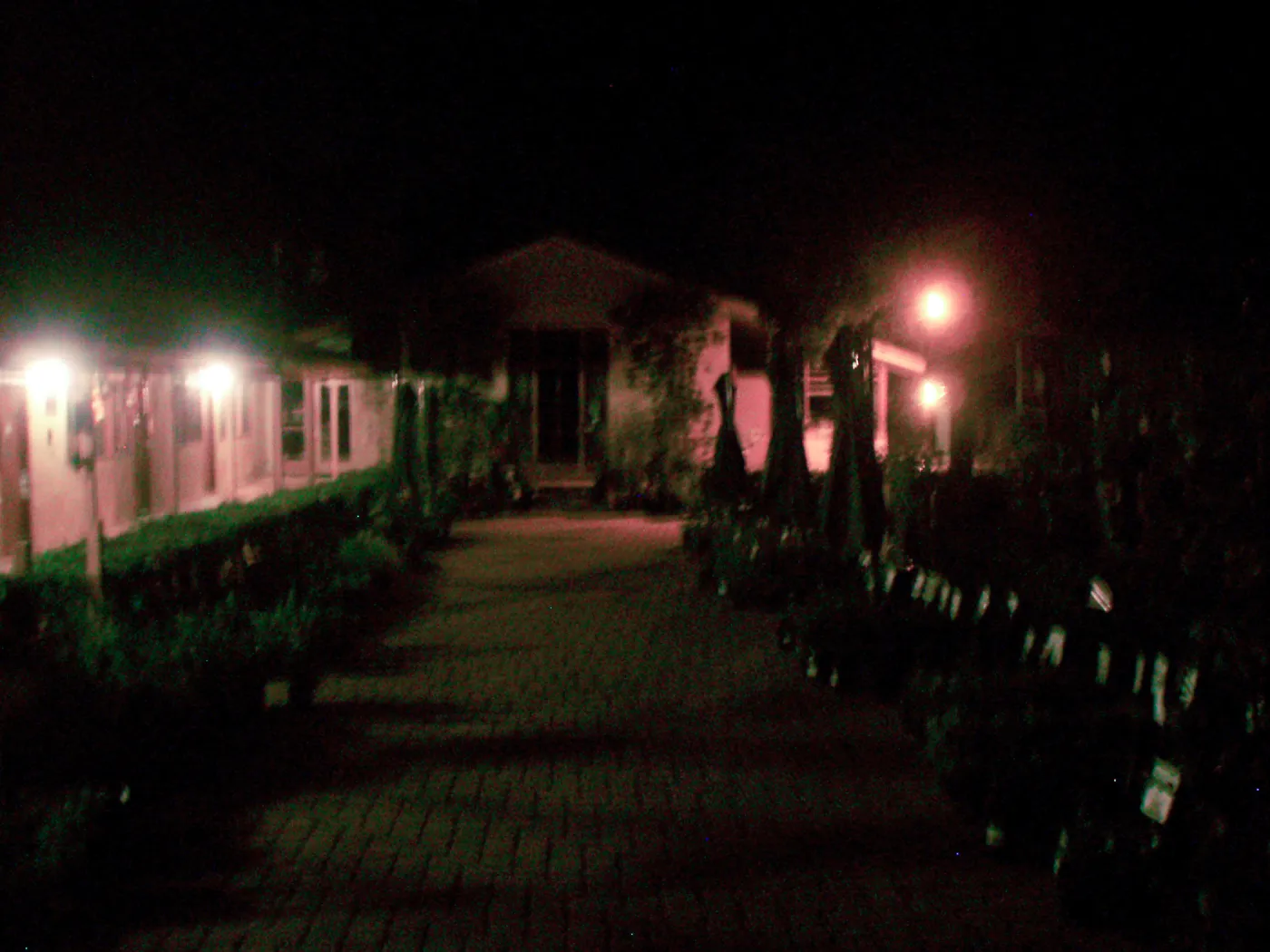 Courtyard at night, looking south
