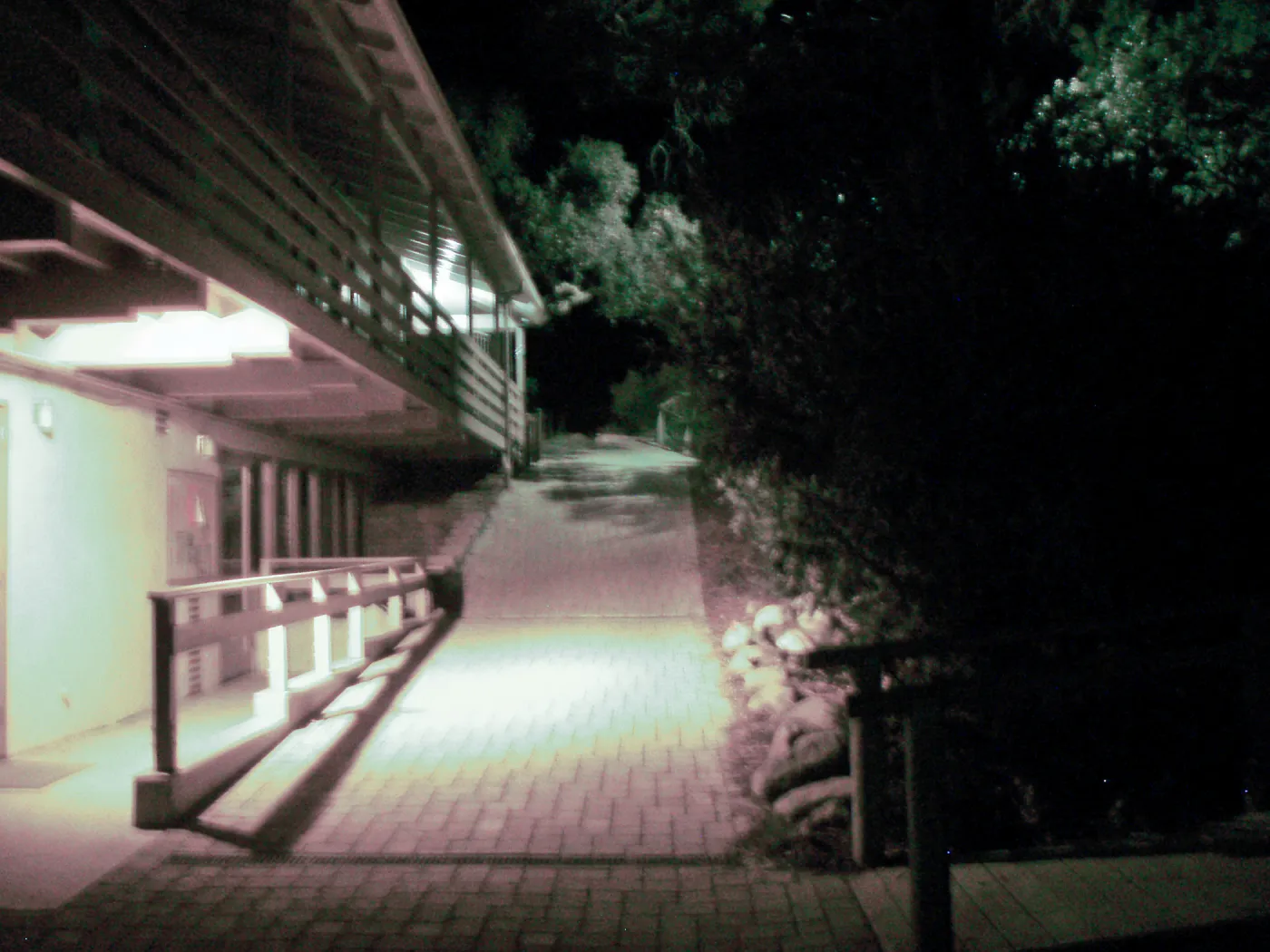East side of North Wing at night, looking north