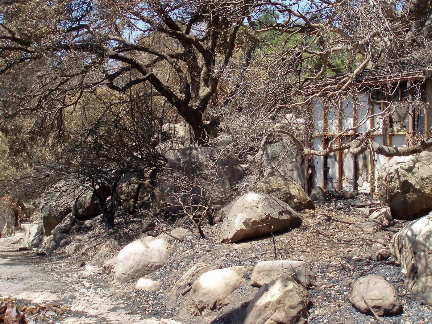 Campbell Trail and rear of Information Kiosk after Jesusita Fire
