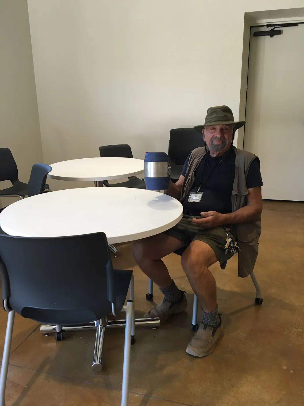 Geege enjoying the new Pritzlaff Conservation Center break room/kitchen
