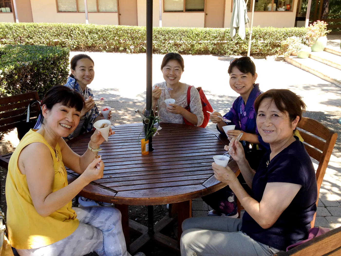 Tea House ladies enjoying sno-cones
