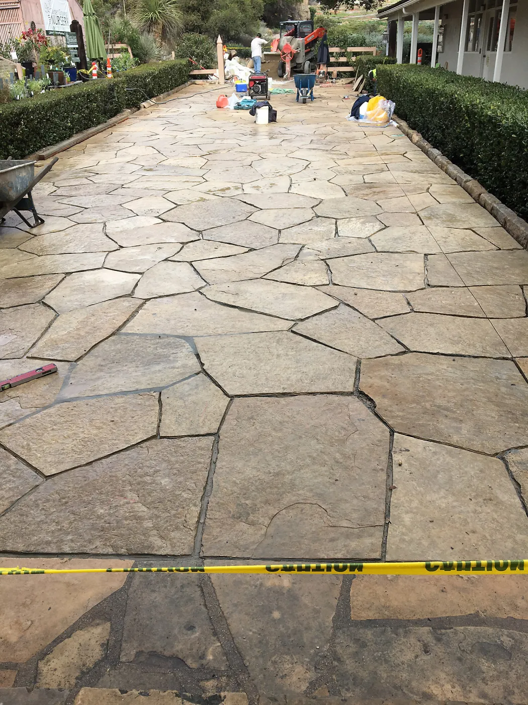 Courtyard flagstone walkway installation