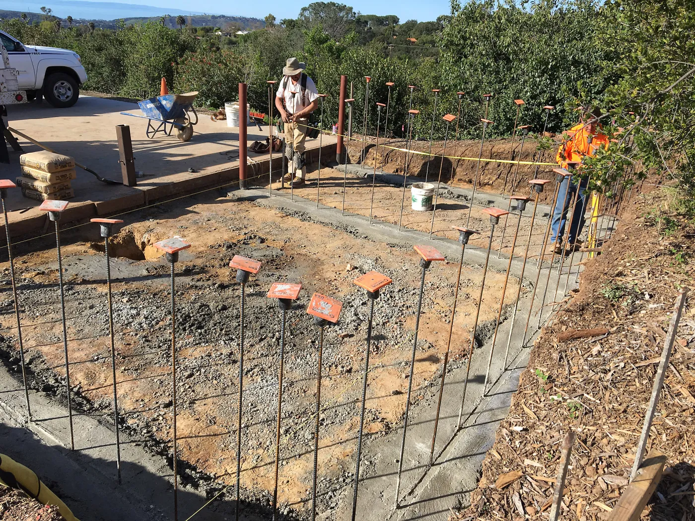 Construction of soil bins in upper parking lot