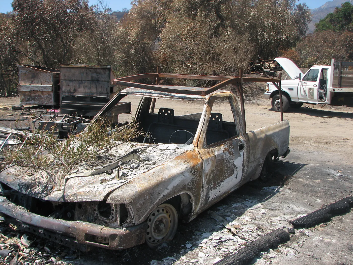 Burned Garden equipment at Gane House after Jesusita Fire
