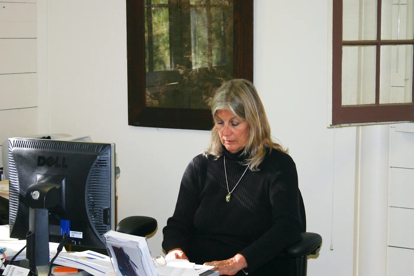 Nancy Johnson at work in the Cottage