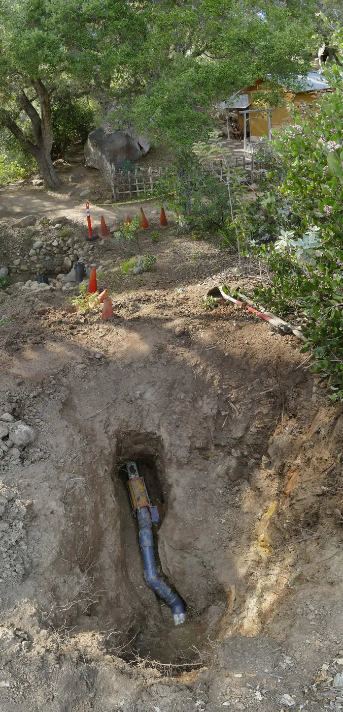 Repair of broken 4 inch water line between the Teahouse and Mission Canyon Road
