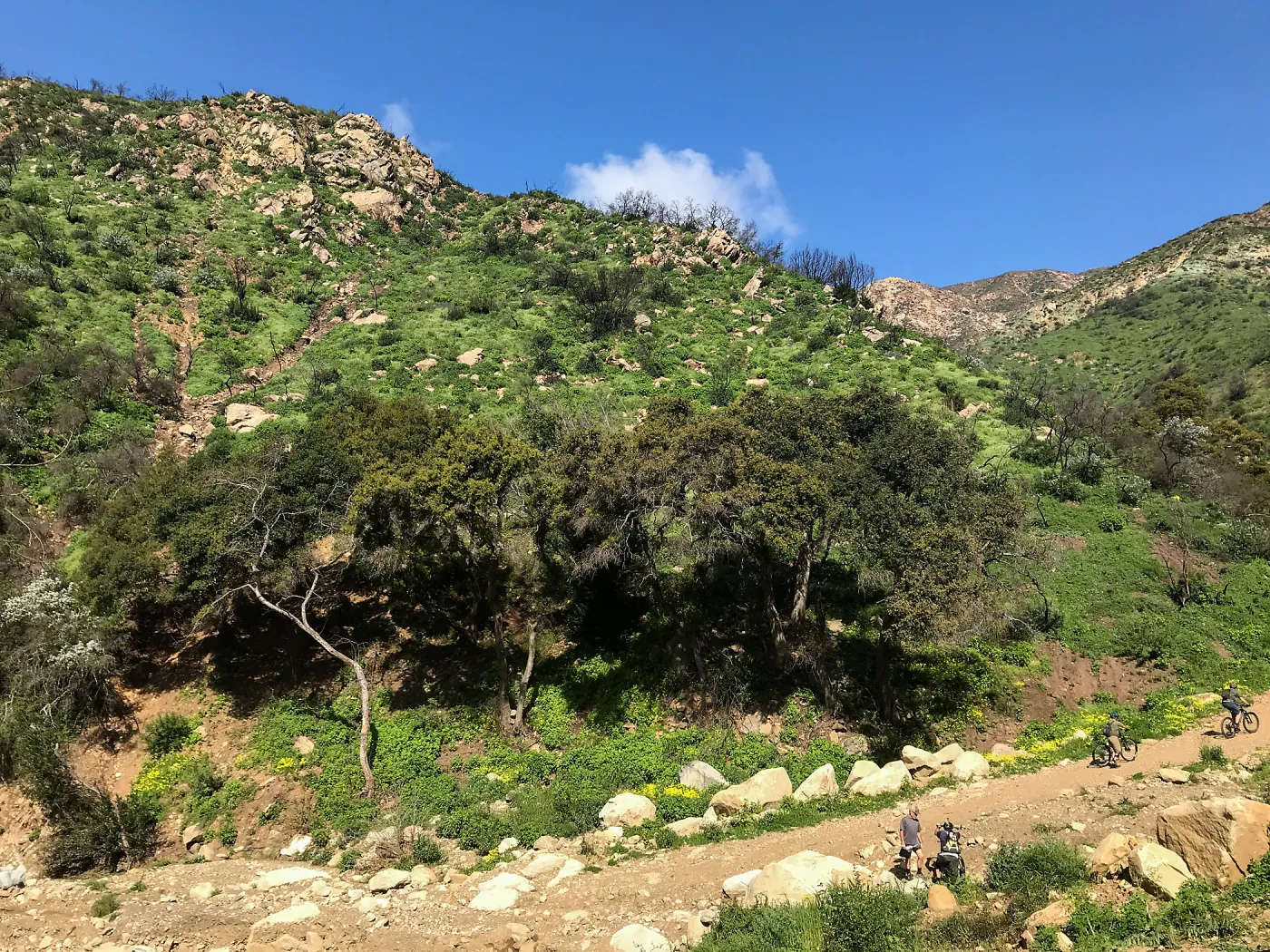 Romero Canyon day trip with Natalie Love, Creek crossing and mountain bikers