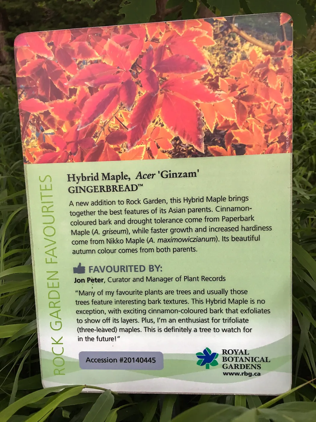 Royal Botanic Garden, Ontario, Canada, information sign