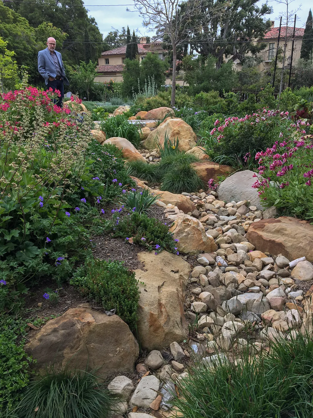 Dry creek bed at Montecito garden designed by Isabelle Greene