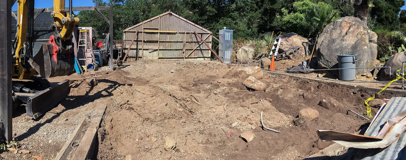 Repair of Garden Growers Lath House, looking west