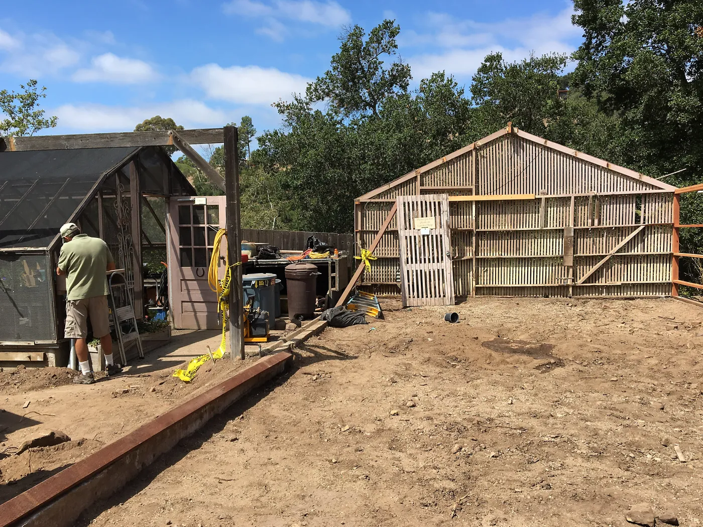 Repair of Garden Growers Lath House, looking west